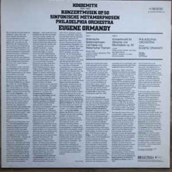Hindemith - Philadelphia Orchestra, Eugene Ormandy ‎– Konzertmusik Op. 50 / Symphonische Metamorphosen