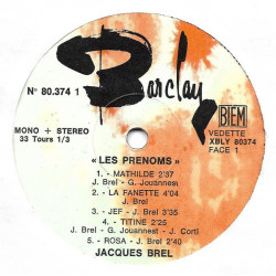 Jacques Brel – Les Prénoms