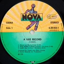Camel ‎– A Live Record  2LP